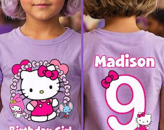 Kawaii Birthday Girl T-Shirt, Kawaii Cat Birthday Theme Party Shirt, Birthday Girl Family Shirts, Birthday Kitty T-Shirt, Front and Back