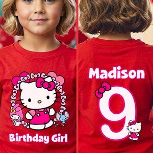 Kawaii Birthday Girl T-Shirt, Kawaii Cat Birthday Theme Party Shirt, Birthday Girl Family Shirts, Birthday Kitty T-Shirt, Front and Back RED