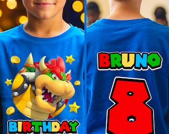 Personalized Bowser Super Mario Family Birthday Shirt, Super Mario Family Shirts, Birthday Party Shirt, Front and Back Short Sleeve.