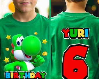 Personalized Yoshi Super Mario Family Birthday Shirt, Super Mario Family Shirts, Birthday Party Shirt, Custom Front and Back Short Sleeve.