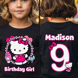 Kawaii Birthday Girl T-Shirt, Kawaii Cat Birthday Theme Party Shirt, Birthday Girl Family Shirts, Birthday Kitty T-Shirt, Front and Back BLACK