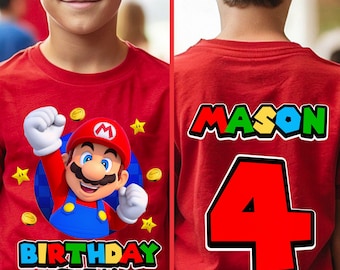 Personalized Super Mario Family Birthday Shirt, Super Mario Family Shirts, Birthday Party Shirt, Custom Front and Back Short Sleeve.
