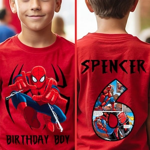 Personalized Spider man Family Birthday Shirt, Family Shirts, Birthday Party Shirt, Toddler T-Shirt, Front and Back RED