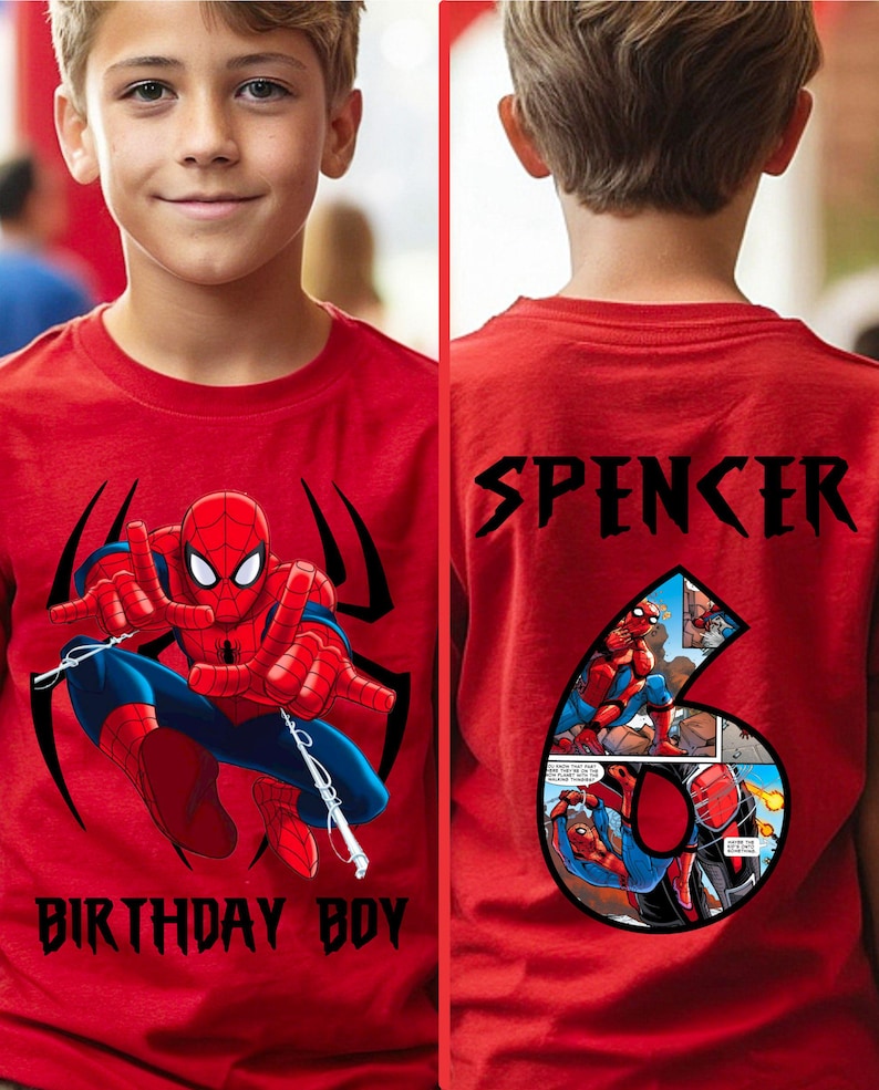 Personalized Spider man Family Birthday Shirt, Family Shirts, Birthday Party Shirt, Toddler T-Shirt, Front and Back RED