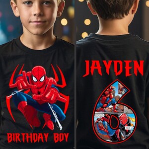 Personalized Spider man Family Birthday Shirt, Family Shirts, Birthday Party Shirt, Toddler T-Shirt, Front and Back BLACK