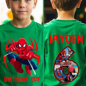 Personalized Spider man Family Birthday Shirt, Family Shirts, Birthday Party Shirt, Toddler T-Shirt, Front and Back GREEN