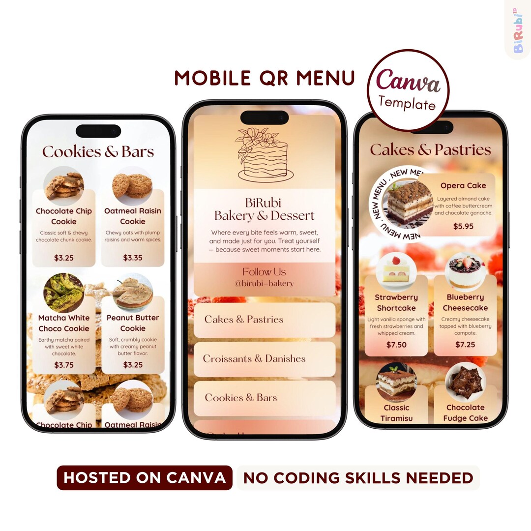 Editable QR Code Menu Website Template | Soft Blush Bakery & Dessert ...