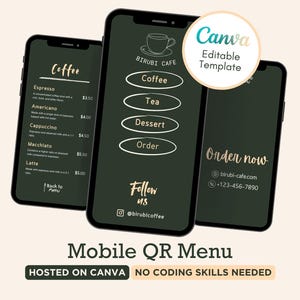 Sitio web de menú QR - Menú de cafetería - Plantilla de menú digital editable en Canva / Compatible con dispositivos móviles y computadoras de escritorio / Pequeñas empresas, restaurantes y cafeterías