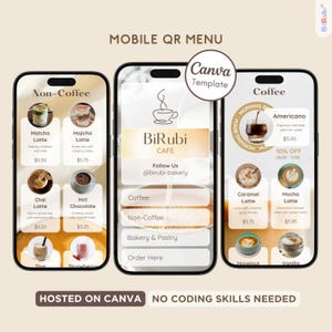 Szablon menu kawiarni z kodem QR | Biały projekt szklanomorficzny