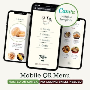 Sitio web de menú QR - Menú de restaurante - Plantilla de menú digital editable en Canva / Compatible con dispositivos móviles y computadoras / Pequeñas empresas, restaurantes y cafeterías