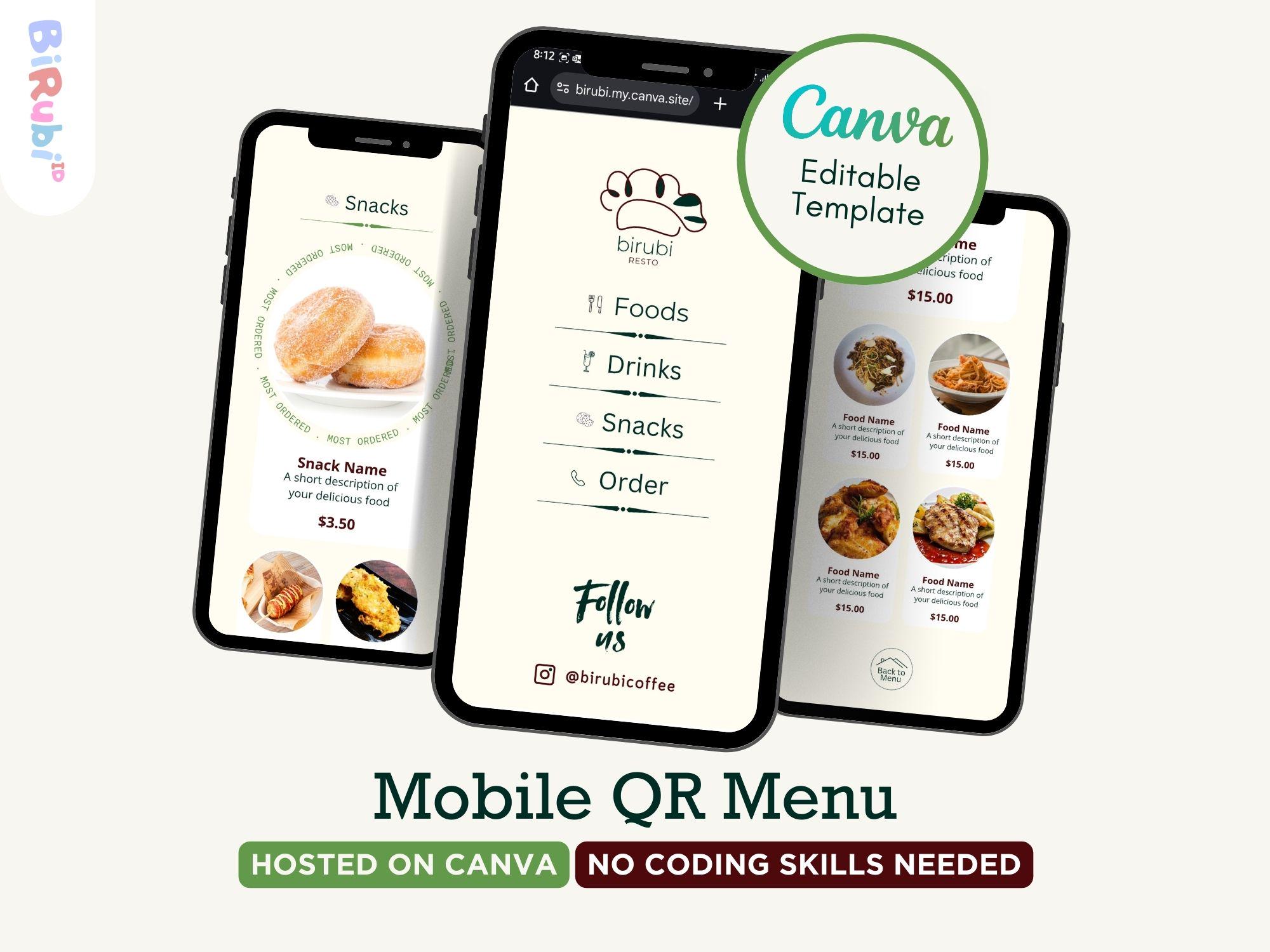 Editable QR Code Menu Website Template: Restaurant, Cafe Canva Design ...