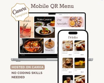 Mobile Restaurant QR Menu Template | Editable Canva Design (Instant Download)
