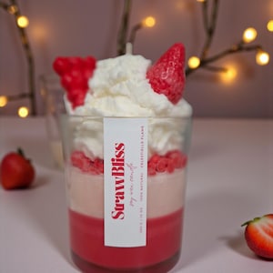 Strawberry & Cream Soy Wax Candle: Handmade Dessert Candle Home Decor