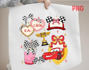 Retro Coquette Bows Disney Cars PNG, Lightning McQueen Digital download