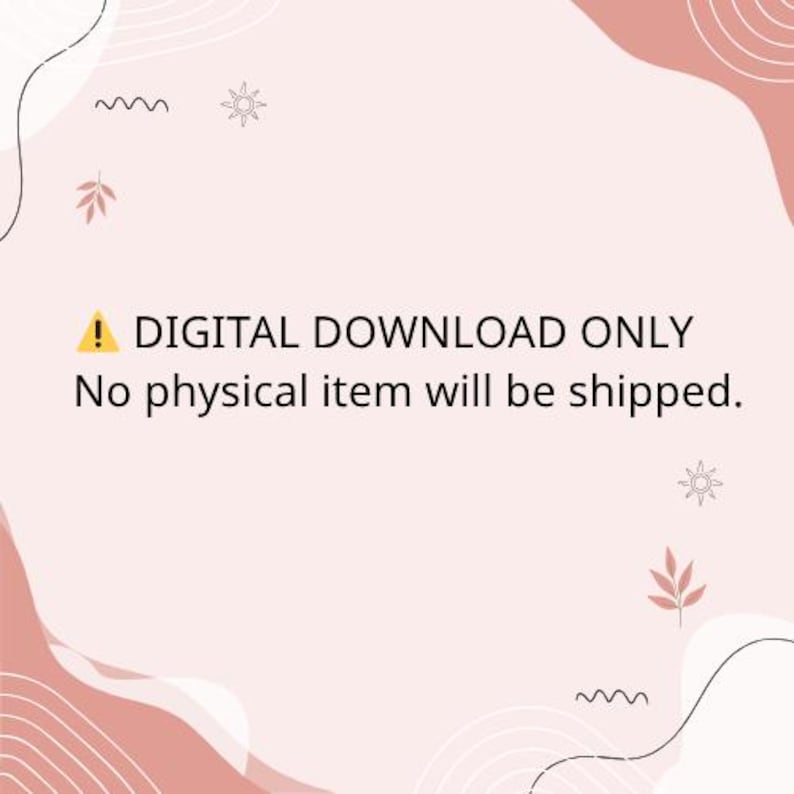 May include: A digital download announcement on a pink background with abstract shapes and decorative elements. The text reads "DIGITAL DOWNLOAD ONLY" and "No physical item will be shipped."