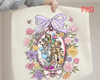 Disnyy Dogs Png, in the Coquette Mirror, Preppy Bow and Flower, Digital Download