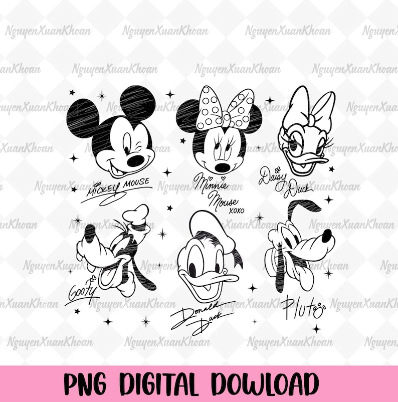 Mickey Mouse and Friends-handtekeningen, png, Disneyland-personages magische digitale download afbeelding 1