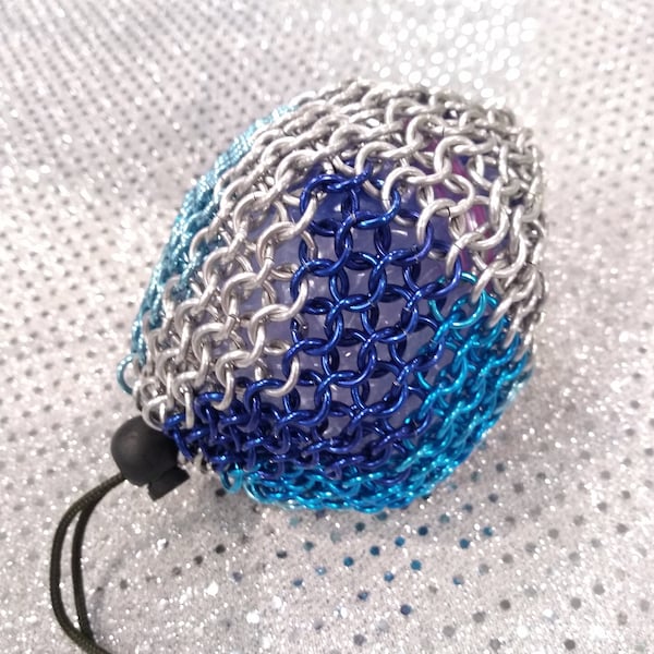 Chainmaille Dice Bag Blue Chevron