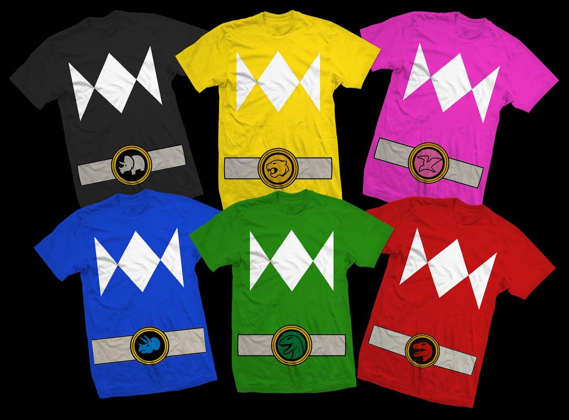 Power Ranger Costume T-shirts – Mighty Morphin Ranger Tees – Halloween ...