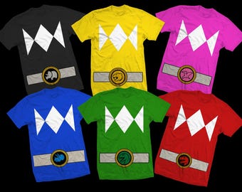 Power Ranger Costume T-Shirts – Mighty Morphin Ranger Tees – Halloween Cosplay Outfit – Group Matching Shirt - You Choose Your Character
