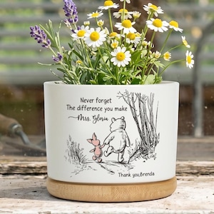 Benutzerdefinierte Lehrer-Blumentopf mit Winnie-inspiriertem Zitat, Wertschätzungsgeschenk, niedlichem Schreibtisch-Blumentopf für Klassenzimmerdekor