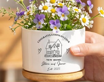 Vaso di fiori personalizzato con design di fiori selvatici, regalo per la nuova casa, vaso di fiori per l'inaugurazione, regalo botanico per lei, accogliente decorazione per la casa