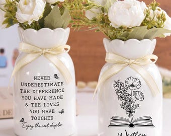 Vaso di fiori in ceramica personalizzato per il pensionamento, regalo per insegnanti, decorazione femminile per la camera da letto, la toeletta o la mensola, accento chic e romantico