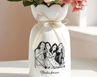 Gepersonaliseerde besties keramische fotovaas, bloemenvaascadeau, vrouwelijk woondecor voor slaapkamer, ijdelheid of plank, chique romantisch accent