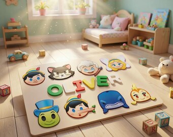 Pinocchio Wooden Name Puzzle, Custom Baby Name Puzzle, Personalized Kids Puzzle Board, Nursery Decor Gift