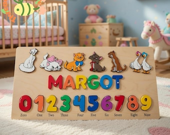 Aristocats Wooden Name Puzzle, Marie Duchess Toulouse Berlioz Thomas O’Malley Puzzle, Aristocats Nursery Decor, Disney Cat Baby Gift