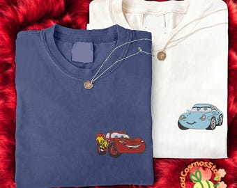 Lightning McQueen and Sally Embroidered Shirt, Cars Movie Couple Matching Tees, Disney Valentine Boyfriend Girlfriend Outfit