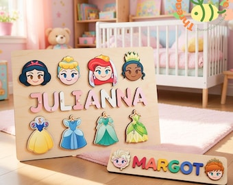 Disney Princess Wooden Name Puzzle, Personalized Princess Name Puzzle, Custom Baby Name Puzzle Board, Disney Princess Nursery Decor