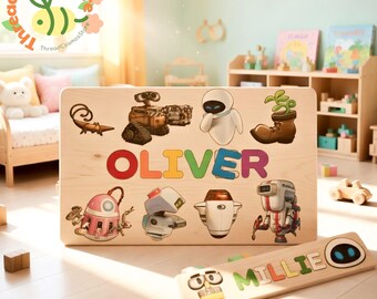 Wall E Name Puzzle, Custom Robot Name Puzzle, Personalized Wooden Name Sign, Baby Boy Gift, Toddler Montessori Toy