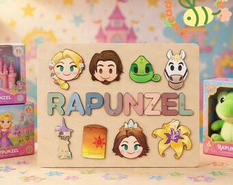 Personalized Disney Rapunzel Name Puzzle Board, Tangled Inspired Kids Name Puzzle, Custom Princess Wooden Puzzle, Toddler Learning Toy