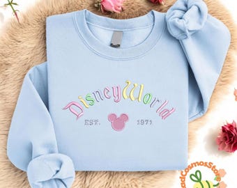 Embroidered Disney World Shirt, Retro 1971 Magic Kingdom Shirt, Cute Pastel Mickey Ears Shirt, Soft Cozy Park Outfit