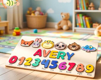 Rompecabezas personalizado de Zootopia con números, rompecabezas de madera personalizado para bebés, juguete educativo de animales, regalo Montessori para niños pequeños