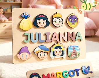 Snow White Name Puzzle, Personalized Princess Wooden Puzzle, Custom Disney Princess Gift, Baby Girl Nursery Decor