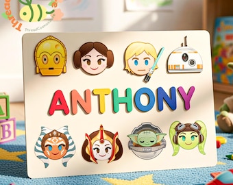 Rompecabezas personalizado con nombre y temática espacial, rompecabezas de madera personalizado para niños, juguete de personajes de ciencia ficción, regalo de cumpleaños para niños, juguete educativo.