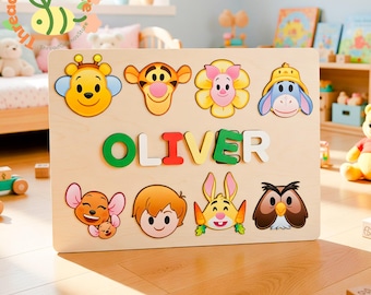 Winnie the Pooh Name Puzzle Personalized Wooden Puzzle Custom Baby Name Sign Kids Toy Pooh Nursery Decor Gift Toddler