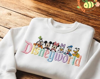 Disneyworld Embroidered Shirt, Pastel Disney Characters Top, Cute Disney Shirt, Magical Park Outfit, Disney Gift
