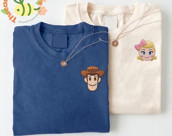 Camiseta bordada para parejas de Toy Story, camiseta a juego de Woody, Jessie, Bo Beep y Buzz Lightyear, conjunto adorable para parejas, camiseta bordada inspirada en Disney.
