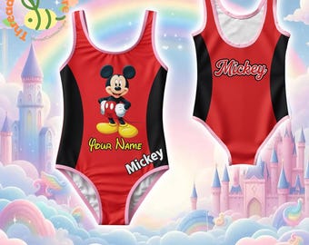 Traje de baño infantil personalizado de Mickey Mouse, bañador de una pieza con nombre personalizado, traje de baño Disney, regalo de ropa de playa para niñas inspirada en Disney