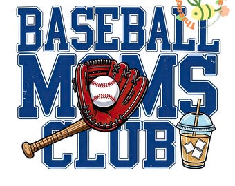 Baseball Moms Club PNG, Retro Varsity Sports Mom Design, Vintage Baseball Sublimation File, Instant Download