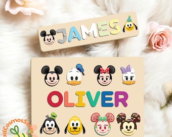 Personalized Disney Name Puzzle Sign, Mickey and Friends Name Board, Custom Name Disney Nursery Decor, Toddler Room Wall Art Gift