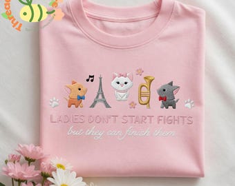 Camiseta bordada de Marie de Los Aristogatos Linda camiseta bordada de gato parisino Damas No empiecen peleas Estética coqueta Regalo de gato Disney