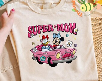 Super Mom Embroidered Shirt, Cute Cartoon Mom Tee, Minnie Daisy Inspired Mom Gift, Mother’s Day Shirt, Funny Mama Graphic Tee