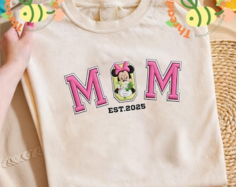 Minnie Mom Embroidered Shirt, Disney Mom EST 2025 Shirt, Cute Mama Shirt, Matching Family Disney Outfit, Gift for Mom