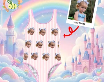 Traje de baño infantil personalizado con foto, traje de baño de una pieza para niñas pequeñas, traje de baño divertido y lindo para la playa o la piscina, regalo