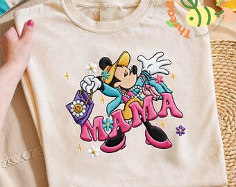 Mama Minnie Embroidered Shirt, Cute Mom Cartoon Tee, Floral Mama Shirt, Mother's Day Gift, Cute Mom Outfit, Gift for Mom