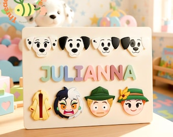 101 Dalmatian Inspired Personalized Name Puzzle, Custom Baby Name Puzzle, Wooden Toddler Toy, Dog Theme Nursery Decor Gift